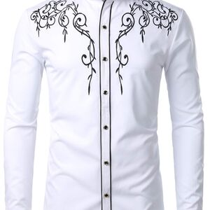 Men's White Embroidered Shirt Small Zeroyaa